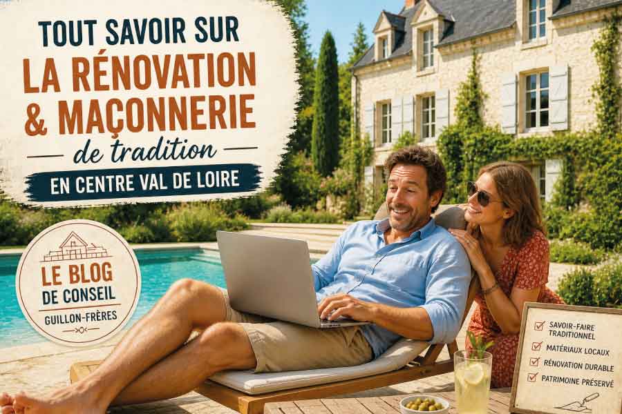 Illustration du Blog Conseil Guillon Frères présentant la rénovation de patrimoine et la maçonnerie traditionnelle en Centre-Val de Loire, réalisée à partir d'une création assistée par intelligence artificielle dans le cadre de la stratégie de communication développée par EMS
