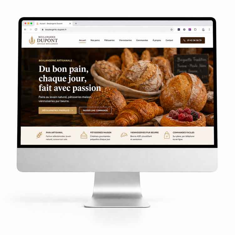 Exemple de site web pour boulangerie artisanale et commerce local avec présentation des produits EMS Access premium low-cost* (*site pas cher de qualité premium)