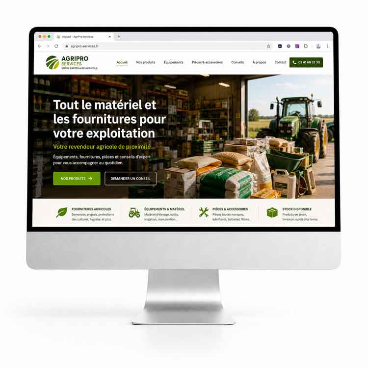 Exemple de site web pour commerce agricole local, matériel, fournitures et pièces agricoles