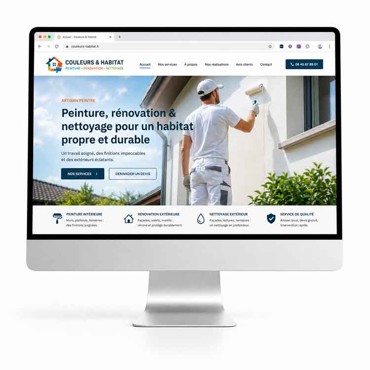 Exemple de site web professionnel pour artisan peintre, rénovation et nettoyage extérieur avec EMS Access
